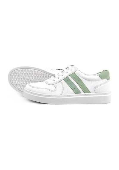 Rakerplus Hakiki Deri Beyaz Yeşil Bağcıklı Fermuarlı Çocuk Sneaker Beyaz