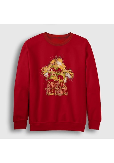 Presmono Unisex Skull Bring Me The Horizon Sweatshirt Kırmızı