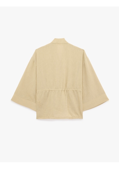 Koton Geniş Uzun Kollu Cepli Beli Bağcıklı Oversize Kimono Ceket Vizon 6sak50080pw