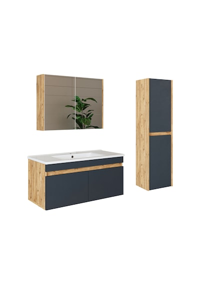 Roomart 'lavabolu' Atlantik - Antrasit Mdf 100 Cm Banyo Dolabı Atlantik Çam - Antrasit