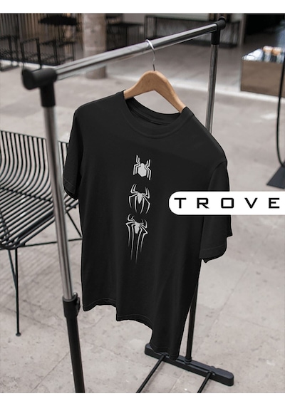 Noıssey Wed Unısex Kadın Erkek Spıderman Örümcek Adam Tasarım Baskılı % 100 Pamuk T-shirt Siyah