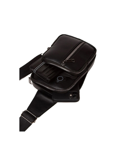 Newish Polo Erkek Deri Telefon Cüzdan Bölmeli Usb Kulaklık Çıkışlı Çapraz Göğüs Ve Omuz Çantası New076 Siyah