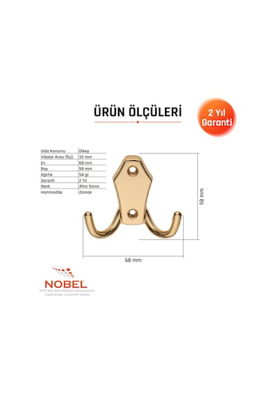 Ri Ko Askı, Metal Vestiyer Askısı, Altin, Duvar Ve Dolap Askılığı 5'li Set Vidalı Altın