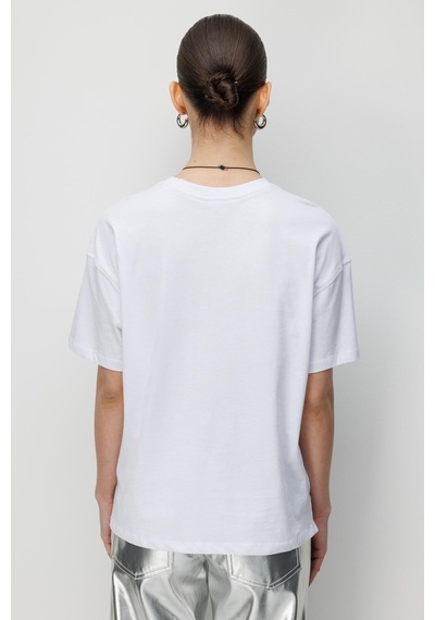 Mixray 48522 Kadın Yırtmaçlı Oversize Basic %100 Pamuk 2 Li T-shirt Beyaz Siyah Siyah - Beyaz