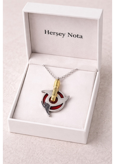 Naruto Itachi Mangekyou Sharingan Gümüş Renk 60 Cm Unisex Kolye Çok renkli