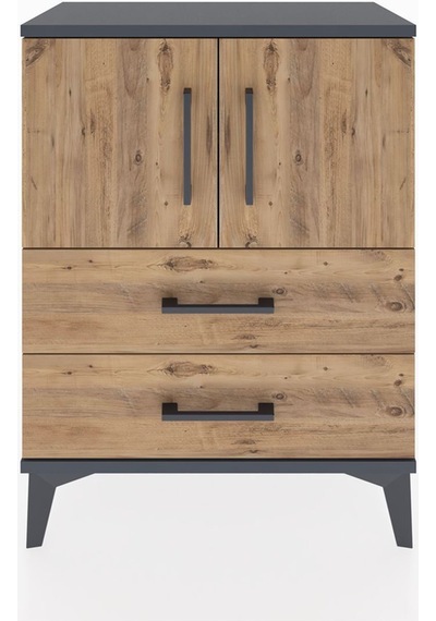 Arges Komodin 2 Raflı 2 Çekmeceli 2 Kapaklı 60x30x80 Antrasit-çam Antrasit