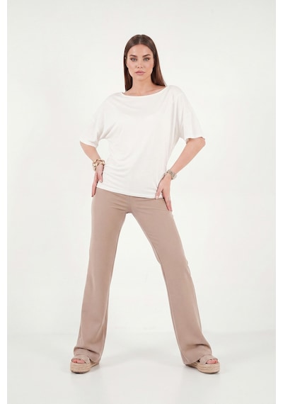 Lela Standart Fit Drape Detaylı Yarasa Kol T Shirt Bayan T Shirt 5866962 Ekru