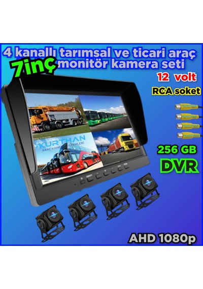 7 İnç Dvr Ekran 4 Ad 180 Derece Balık Gözü Lens Ahd Kamera Seti
