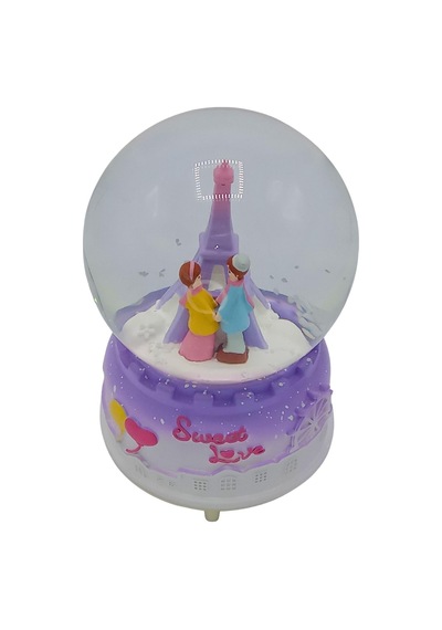 Sweet Love Paris Eyfel Sevgili Kar Küresi Müzikli Ve Işıklı Mor 13cm