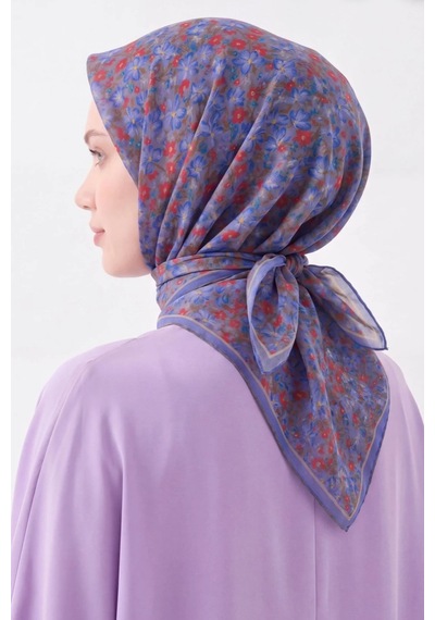 Silk Home Mini Floral Desen Soft Pamuk Eşarp Lila