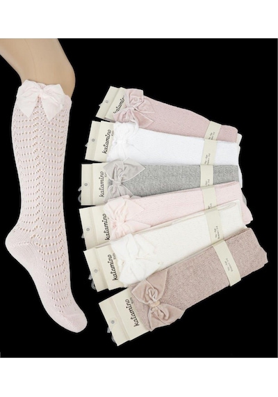 Kıpırık Baby 1 Adet Kız Çocuk Pembe Diz Altı Kadife Kurdeleli Çorap-1199 Pembe