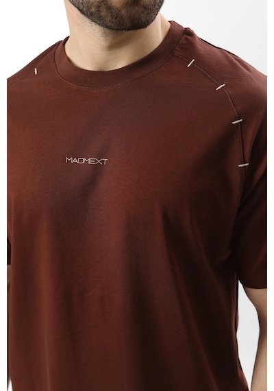 Madmext Acı Kahve Baskılı Nakış Detaylı Erkek T-shirt E7108 Acı Kahverengi