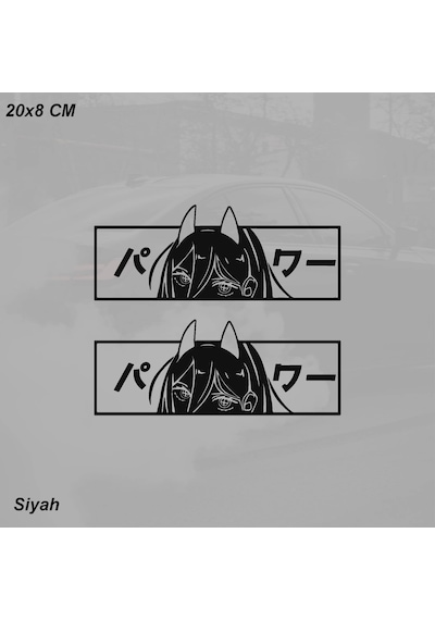 Anime Kız Power Chainsaw Man Jdm Sticker Motosiklet Araba Laptop Sticker Yapışkanlı Folyo Siyah
