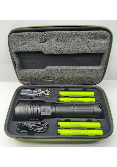 Gold Orion Or-g500 6000 Lümen Şarjlı El Feneri 200w Güç, Powerbank Özellikli, Uzun Menzili Siyah