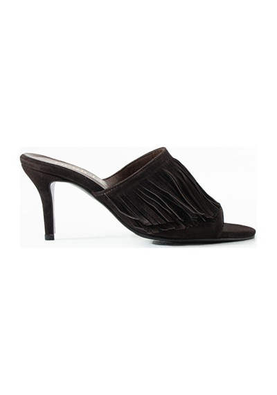 Dericia Shoes Glint Hakiki Deri Süet Kadın İnce Topuklu Yazlık Terlik Kahverengi