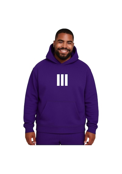 Benroma 3 Çizgi Baskılı Büyük Beden Unisex Sweatshırt Mor