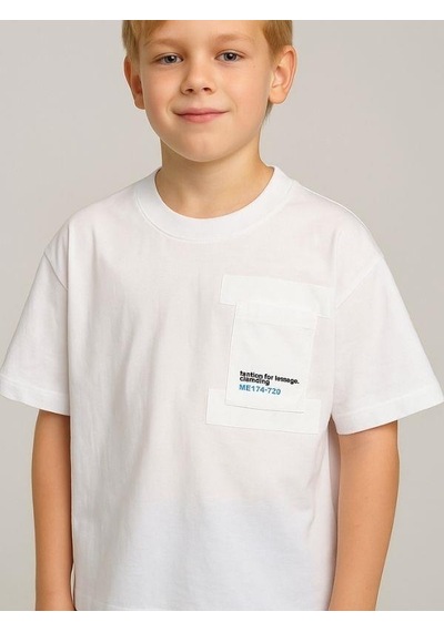 Erkek Çocuk Cep Detaylı Oversize Kalıp T-shirt-15958 Beyaz