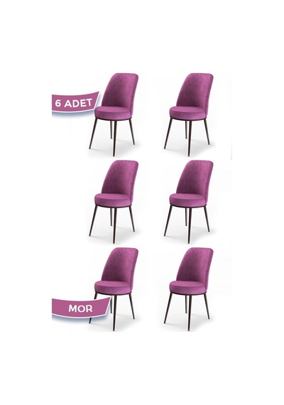 Canisa Concept Dexa Serisi Mor Renk 6 Adet Sandalye, Renk Mor, Ayaklar Kahverengi Mor