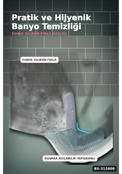 Sopali Tasarim Silikon Klozet Fircasi 41 Cm Aski Kancali Banyo Temizlik Seti Bx-313808 000 Açık Krem