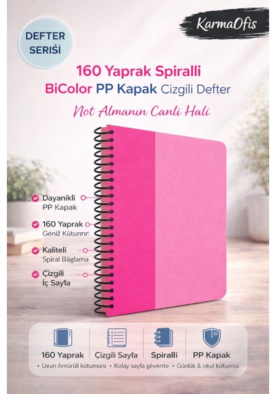 Pembe 160 Yaprak Spiralli Defter Bicolor Pp Kapak Çizgili A4 Okul & Ofis Defteri