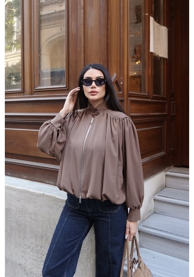 Kechi Woman Linda Twill Kumaş Çift Fermuarlı Astarlı Ceket Camel