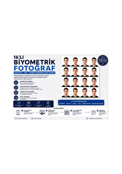 Cantex Tech 16 Adet 5x6 Cm Biyometrik Vesikalık Fotoğraf Ehliyet Ve Kimlik Uyumlu