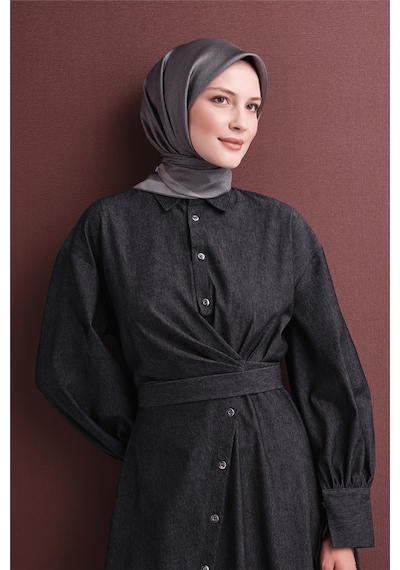 Armine İpek Eşarp 2027 Kış - 9601-56 Antrasit Gri Twill Antrasit - Gri