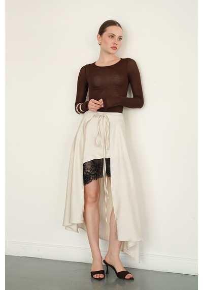 Verymoda Dantel Detaylı Saten Etek D2976 Taş