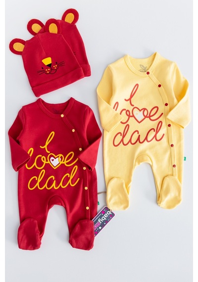 Babymod I Love Dad Taraftar Sarı Kırmızı İkili Bebek Tulum Takım 001
