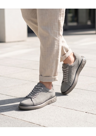 2274-zanelle Hakiki Full Duble Deri Üst Kalite Premıum Erkek Sneaker Ayakkabı Gri