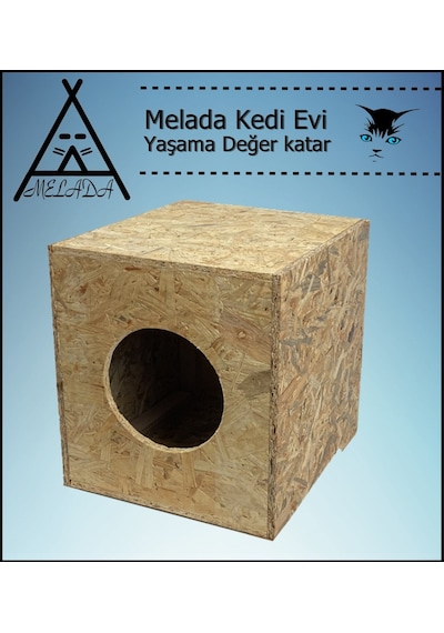 Melada Kedi Evi Dış Ortam Uygun Ahşap Kedi Evi Osb 40x37x34 Cm