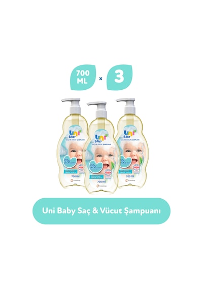 Uni Baby Bebek Saç ve Vücut Şampuanı 3 x 700 ML