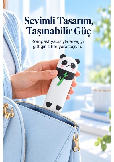 Yenilikçi Ürün Hediyelik Cihaz Mobil Enerji Mini Powerbank 5000 Mah Panda Pb5000 Siyah Beyaz Çok Renkli