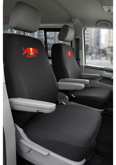Volkswagen Transporter 4+1 - Siyah Penye Oto Koltuk Kılıfı - Red Bull Baskılı