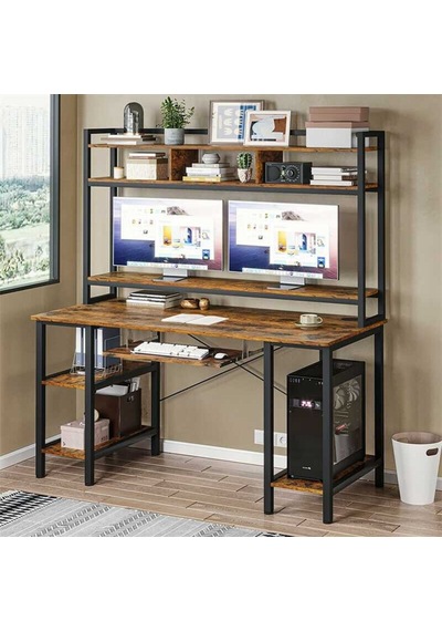 Zizuva Zizuva Tasarım Kitaplıklı Modern Monitör Raflı Çalışma Masası