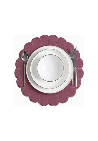 Nakışlı Deri Amerikan Servis 2'li Set Çift Taraflı Yuvarlak Supla 40x40 Cm Almada Bordo