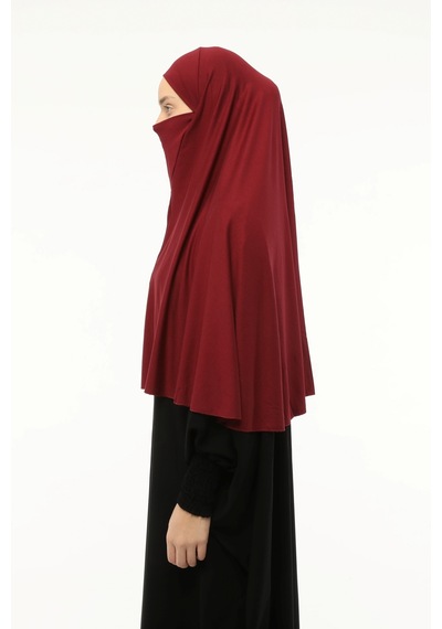 Altobeh Hazır Türban Peçeli Pratik Eşarp Tesettür Nikaplı Hijab - Namaz Örtüsü Sufle 3xl - Bordo Bordo
