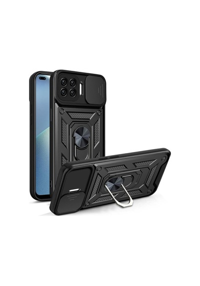 Fibaks Reno 4 Lite Uyumlu Kılıf Kamera Korumalı Sürgülü Yüzüklü Armor Military Tank Zırh