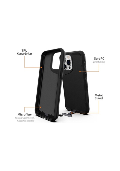 Apple Uyumlu iPhone 15 Pro Kılıf Zore Airbag Kenarlı T-max Mat Standlı Kapak Gri