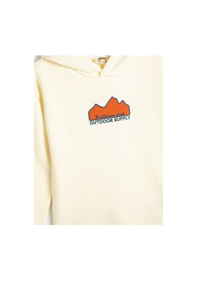 Koton Çocuk Uzun Kollu Kapşonlu Sweatshirt Baskı Detaylı Ekru