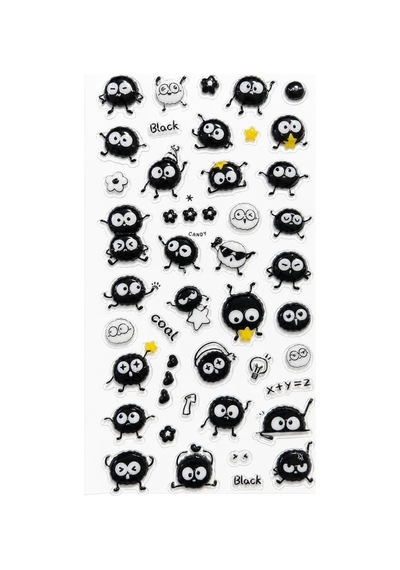 Kendinden Yapışkanlı Kabartmalı Sticker Seti Sevimli Kömür Emoji Karakterli Dekoratif Çıkartma