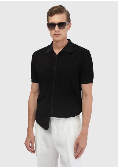 Ramsey Siyah Polo Yaka Jakarlı Hırka