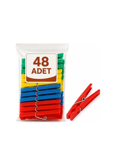 Nistabolje 48 Adet Mandal Klasik Çamaşır Mandalı Plastik Çok Renkli