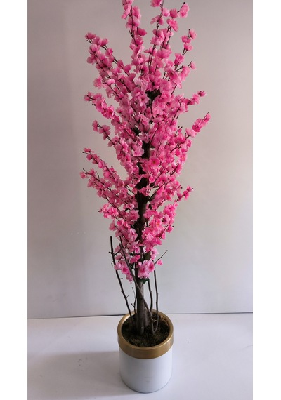 Rüzgar Yapay Çiçekçilik 30x30 Krem Gold Saksıda Bahardalı Ağacı Pembe