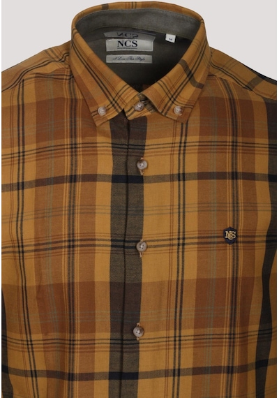 Erkek Gömlek Camel Uzun Kol Ekose Kareli Flanel Yün Tuşeli Slim Fit Düğmeli Yaka Shirt Ncs Jeans 7273-camel Camel