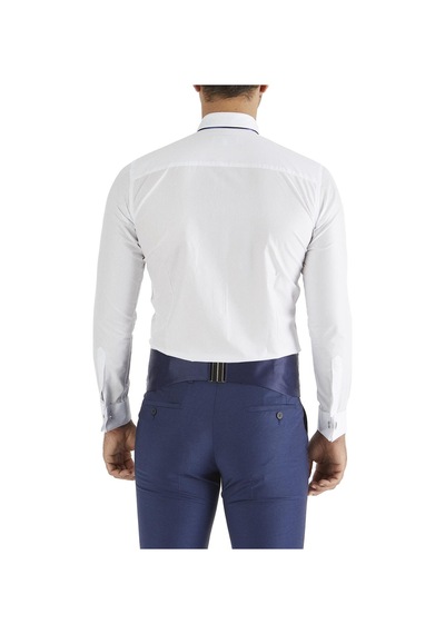 Efor Slim Fit Duble Manşet Biyeli Beyaz Lacivert Damatlık Smokin Gömlek Gk 182 Beyaz