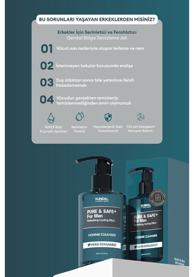 Erkekler İçin Serinletici Genital Bölge Temizleme Jeli Kundal Pure & Safe Cooling Homme Cleanser