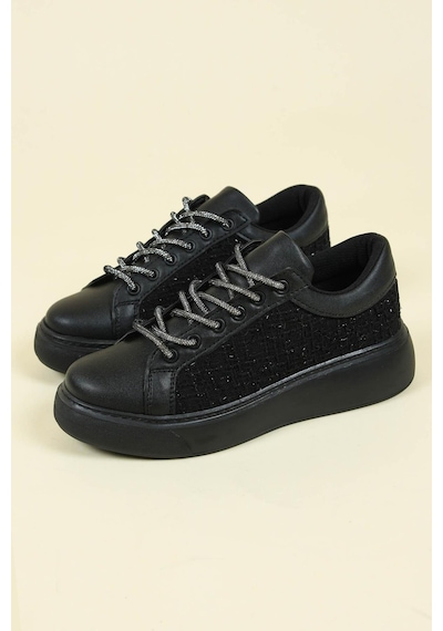 Cilt-Tekstil Garnili Sneakers Siyah-Siyah