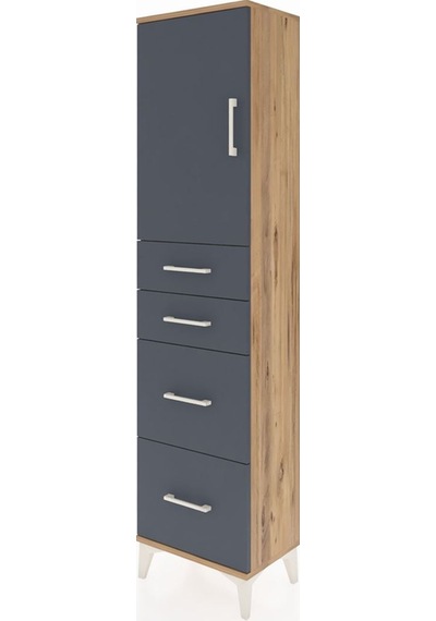 Arges Dolap Tek Raflı 4 Çekmeceli Tek Kapaklı 44x30x182 Çam-a... Çam