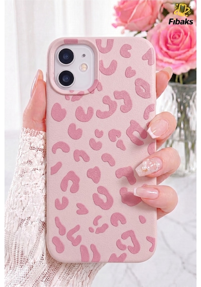 Fibaks iPhone 11 Uyumlu Kılıf Pembe Leopar Desenli İnce Yumuşak Silikon